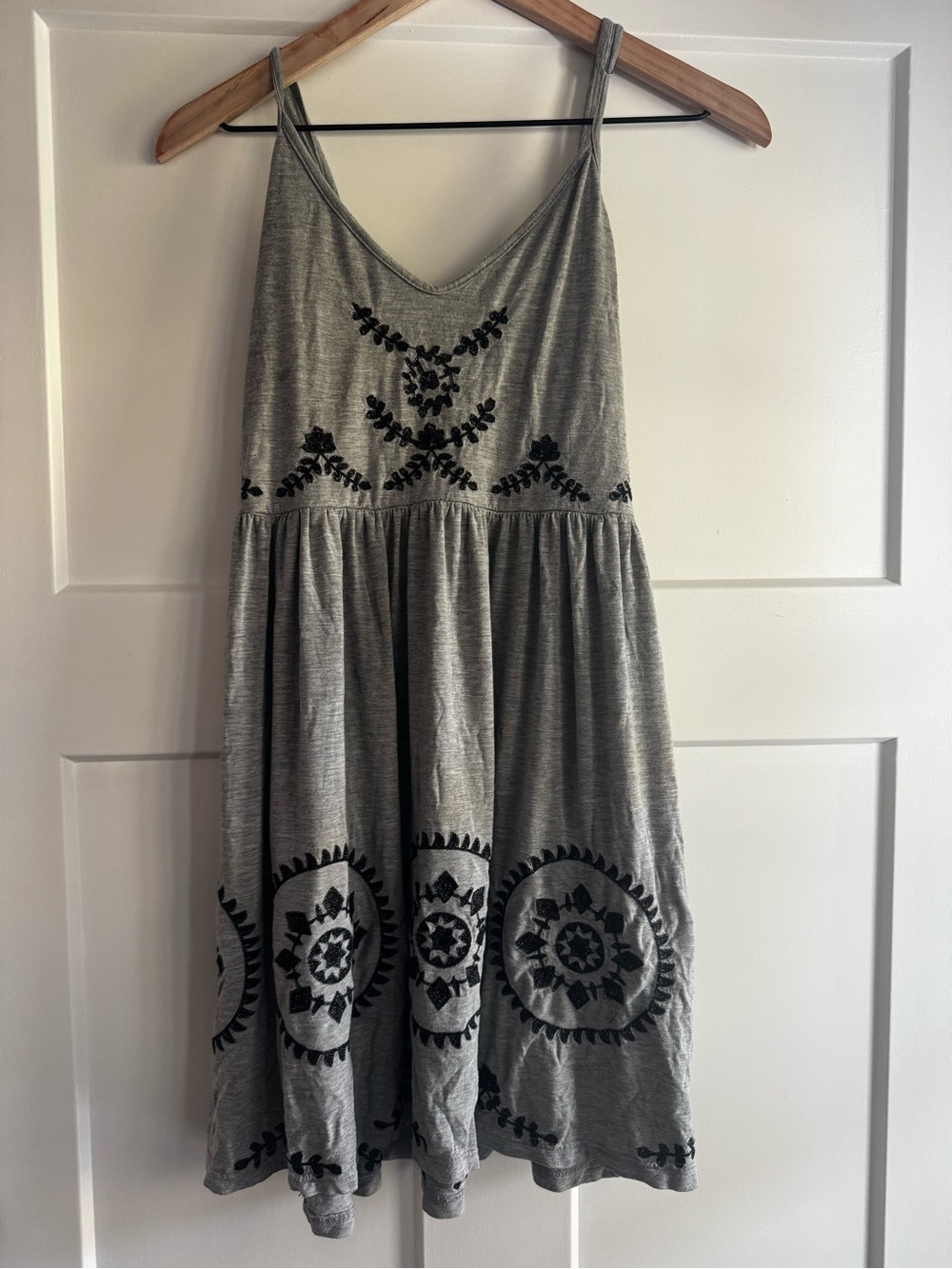 POL Gray Midi Dress with Black Embroidery